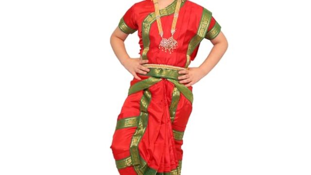 Bharatnatyam Dress for Kids with Jewellery Set For Dance Costume Outfit with Accessories